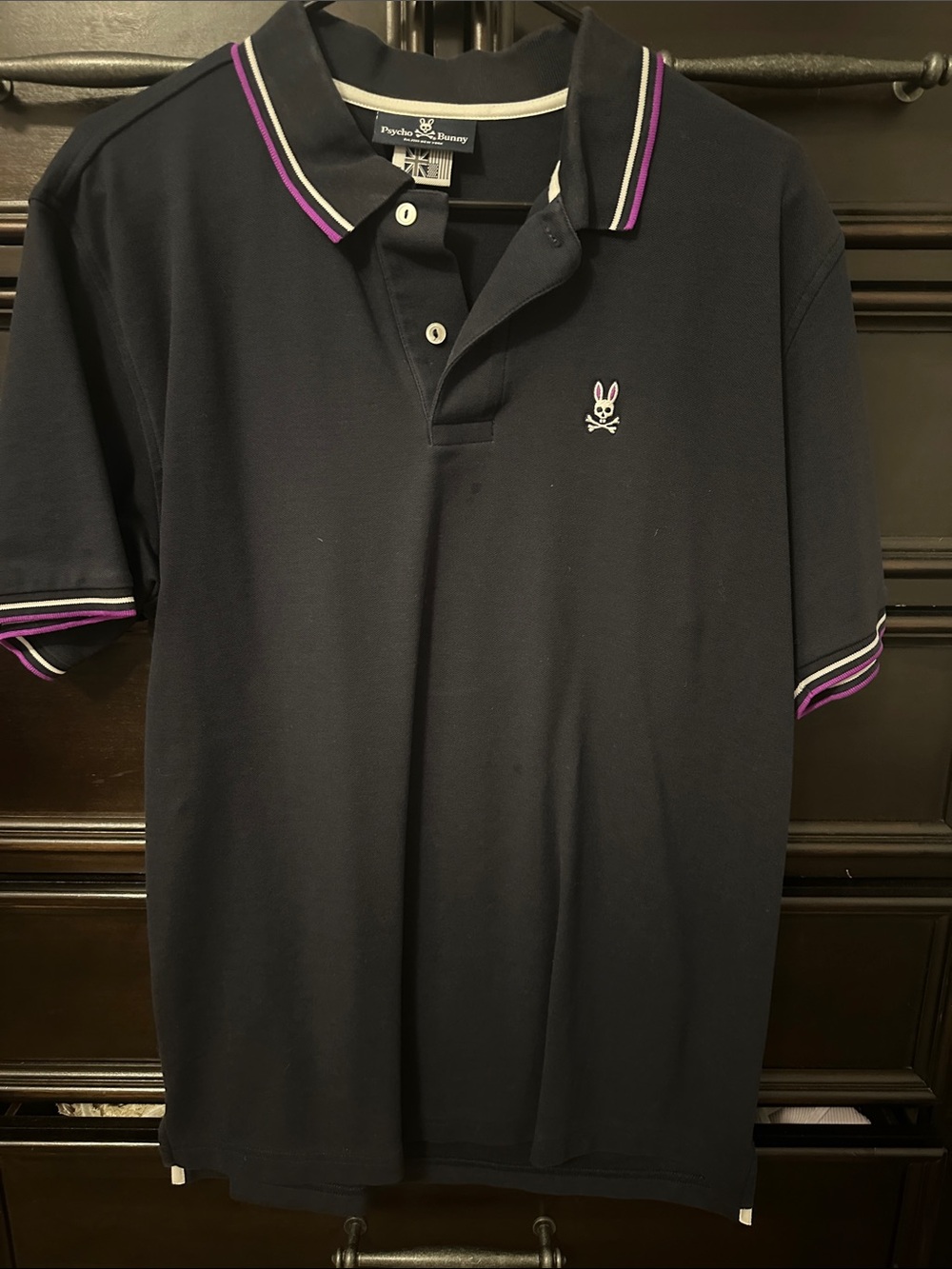 Psycho Bunny Navy Polo with Purple and White Trim